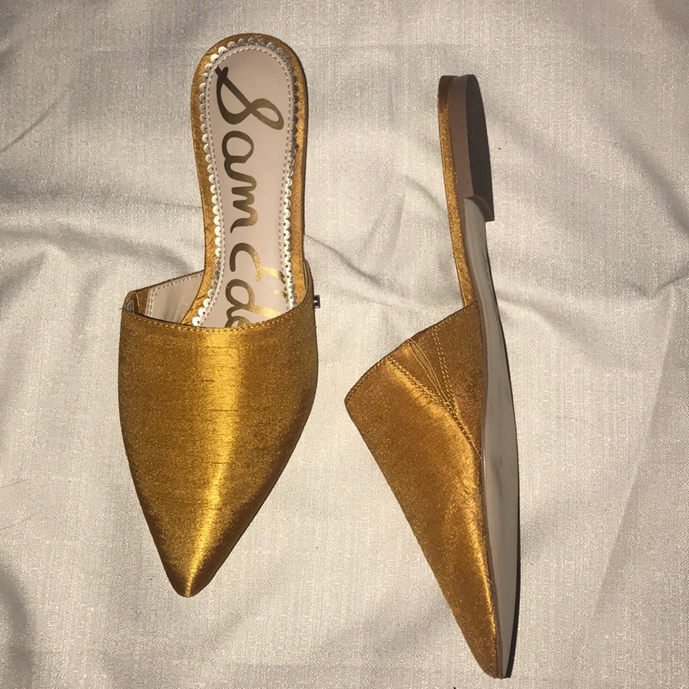 Sam Edalman Rumi yellow silk sandals